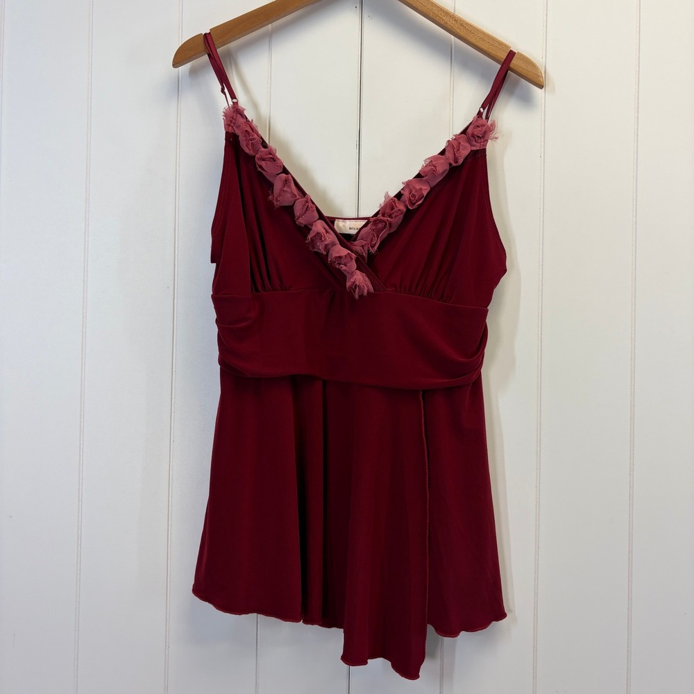 Misope Y2K Fairy Babydoll Rosette Asymmetric Cami Top Women Size M Coquette Chic